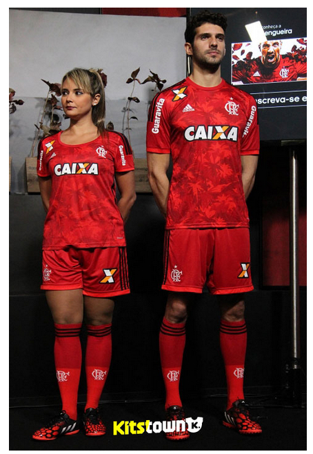 弗拉门戈2014-15赛季第二客场球衣:红色图案-