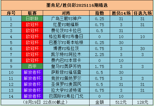 胜负彩25116期前瞻：欧冠附加赛开启