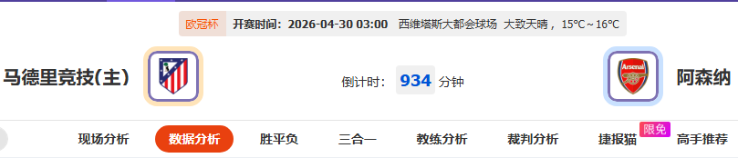欧冠提点——马竞淘汰赛主场面对英格兰球队从未输球
