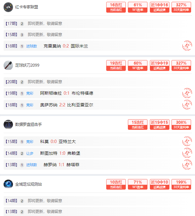 周日赛事满满 计划单连胜大爆发