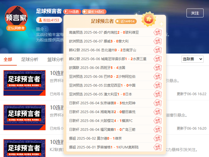 震惊！前瞻大咖14连胜“红势表现”岂能错过