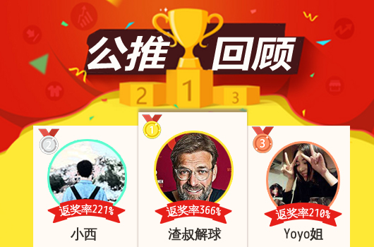 红人榜：渣叔单场返奖率366% 穆大叔篮球公推4连胜