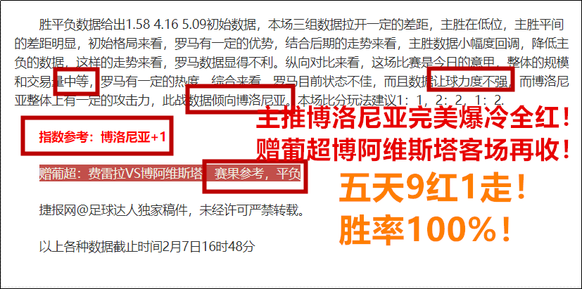 五天10场胜率100%！昨两场再双红！