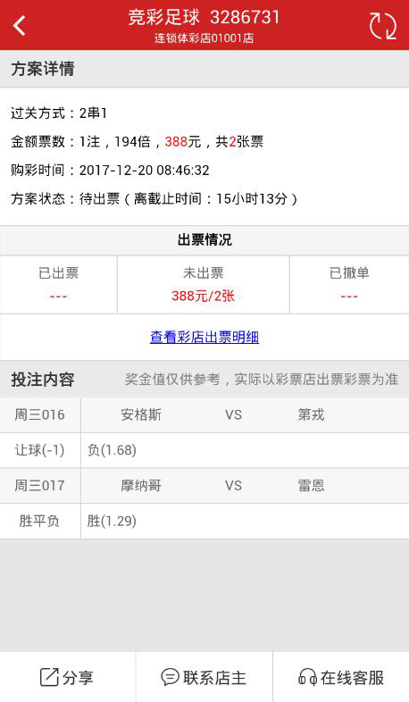 【好彩店】竞彩串关推荐：法甲二串一方案 