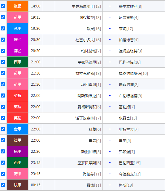 周日赛事满满 计划单连胜大爆发