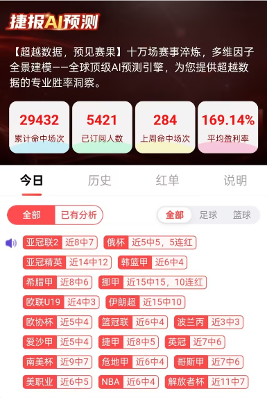 捷报AI预测 日联杯+亚冠已破译